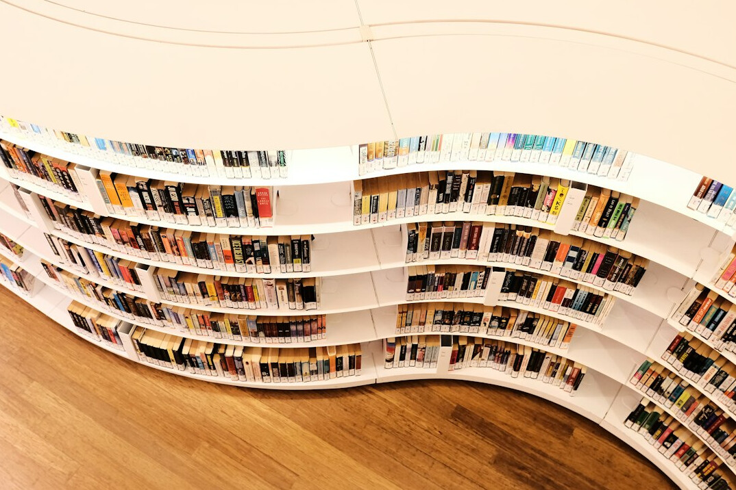 Rows of books in a library